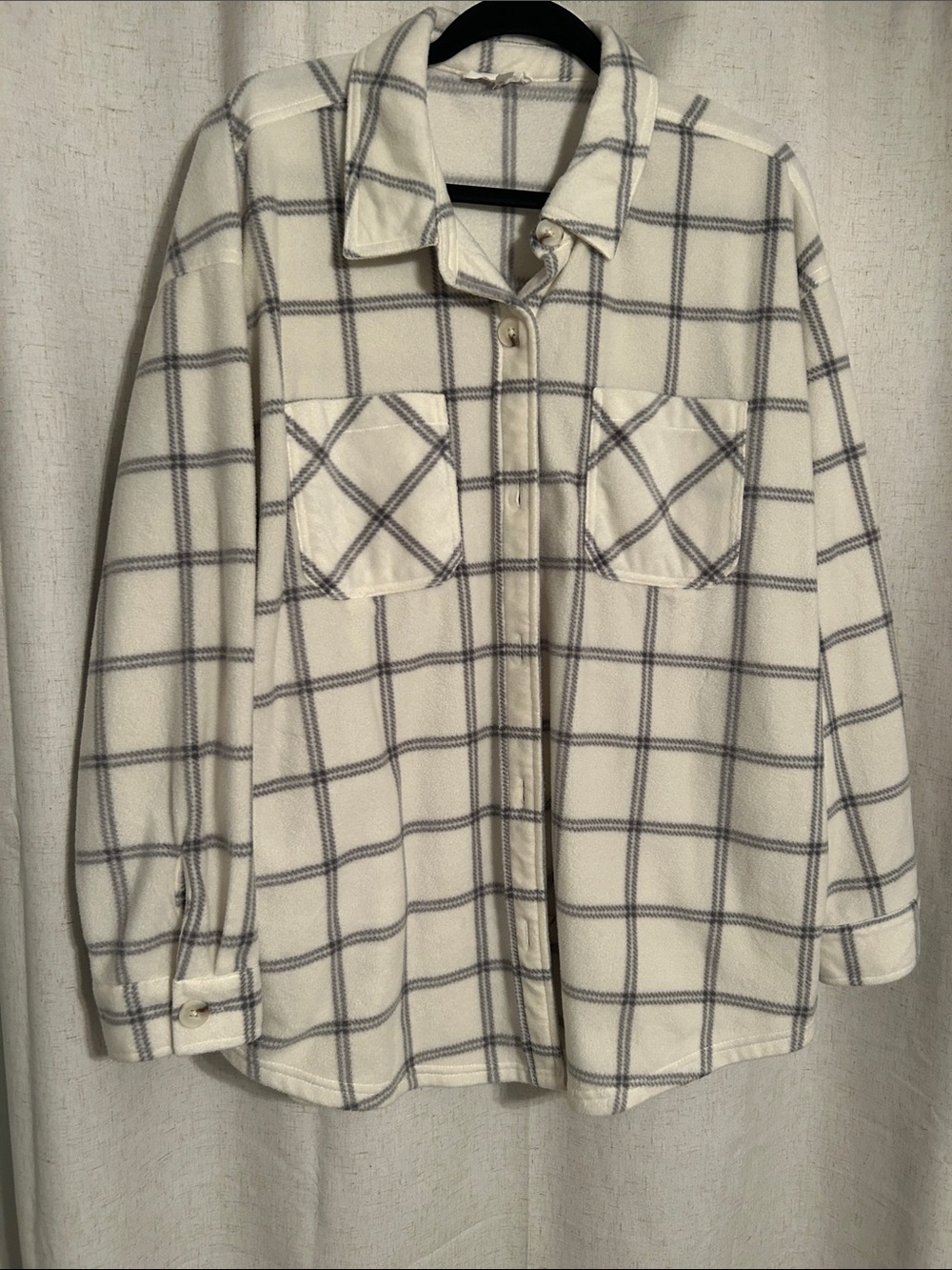 Maurices Cream Plaid Button-Down Shirt Jacket